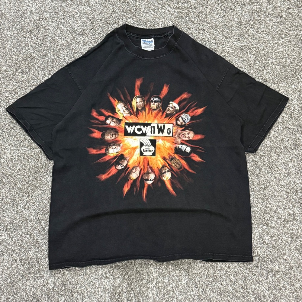 Vintage 1998 WCW NWO Wrestling T-Shirt Mens XL Black Hulk Hogan‎ Sting Rock USA
